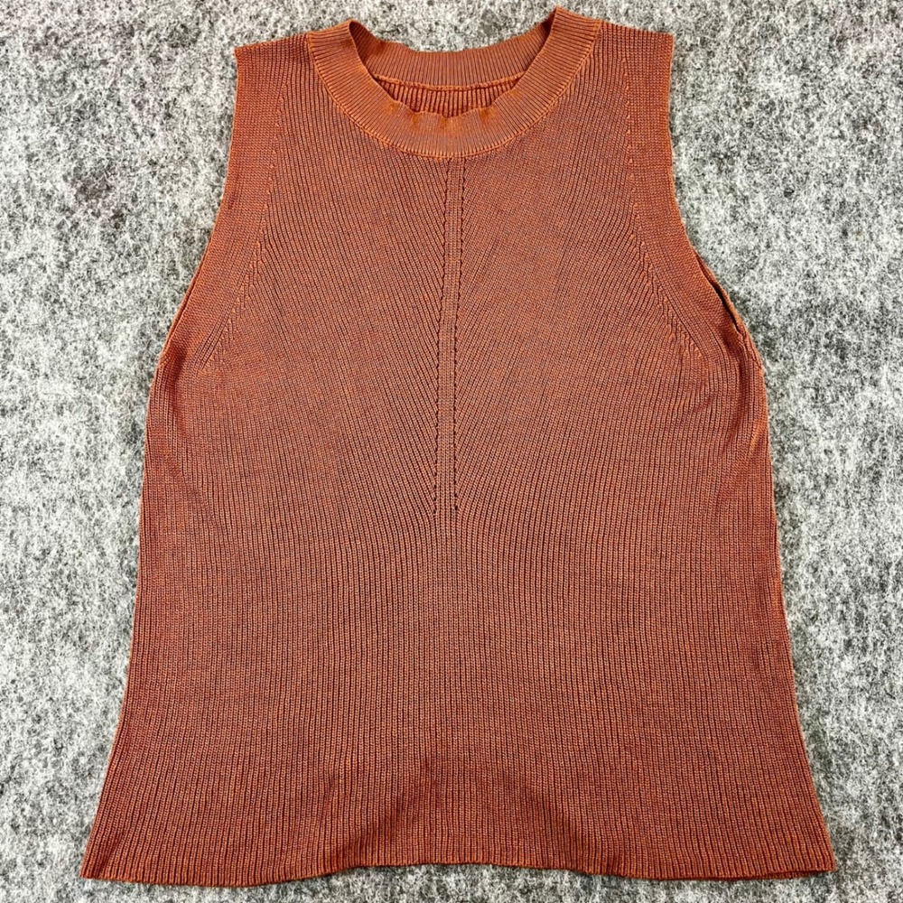 Rust Knit Sleeveless Top Women L Open Back Tie Boho Chic Earthy Casual Coastal - Picture 2 of 11